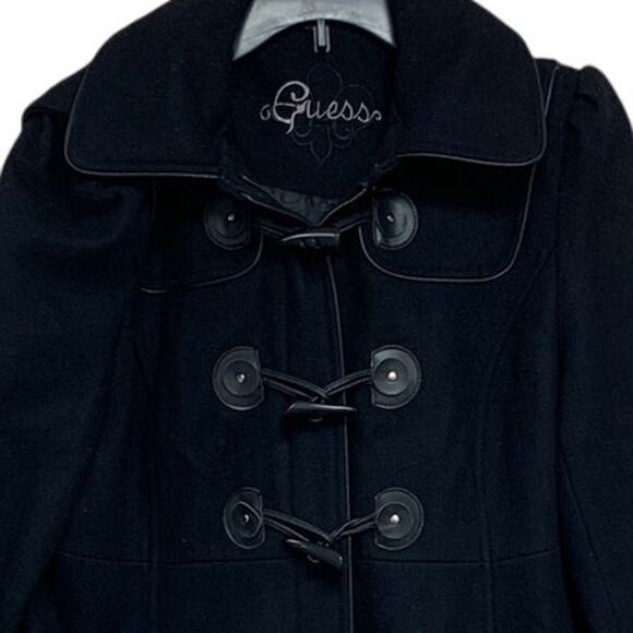 Guess Womens Small Long Sleeve Full Zip Wool Blend Button Up Hooded Long Coat - Picture 2 of 7